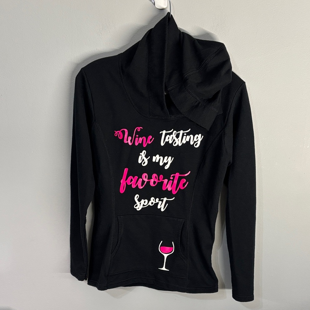 Anvil hoodie top‎ women’s size small Black and White wine glass Logo fun sport